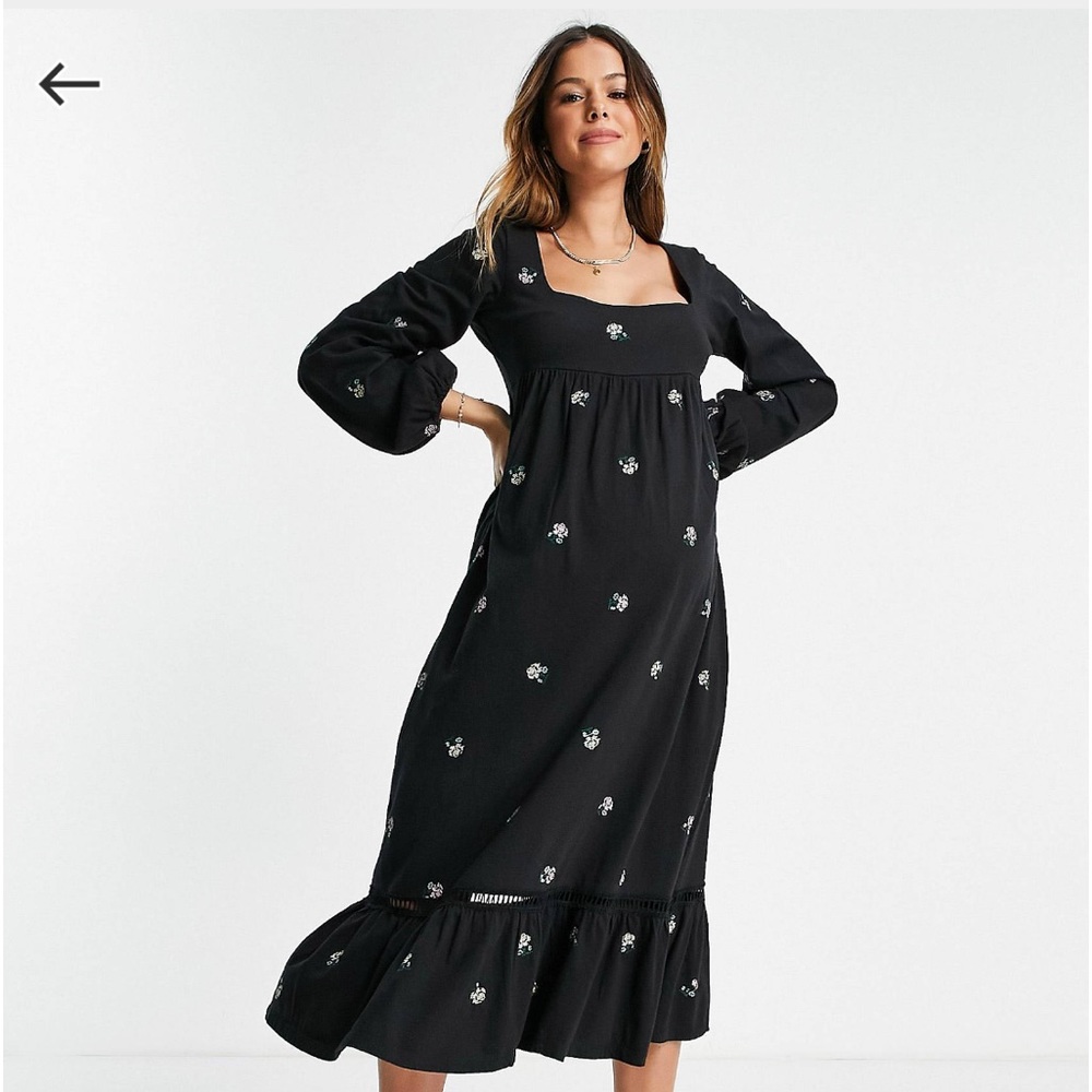 Asos maternity, square neck dress with embroidered flowers